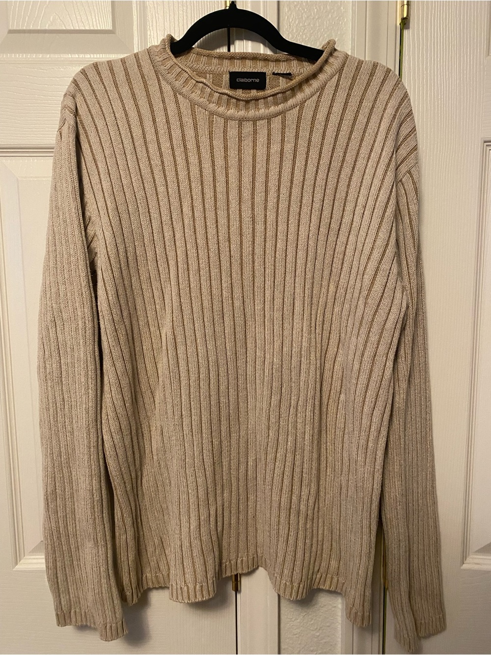 Claiborne Ribbed Crewneck Sweater in Light Tan